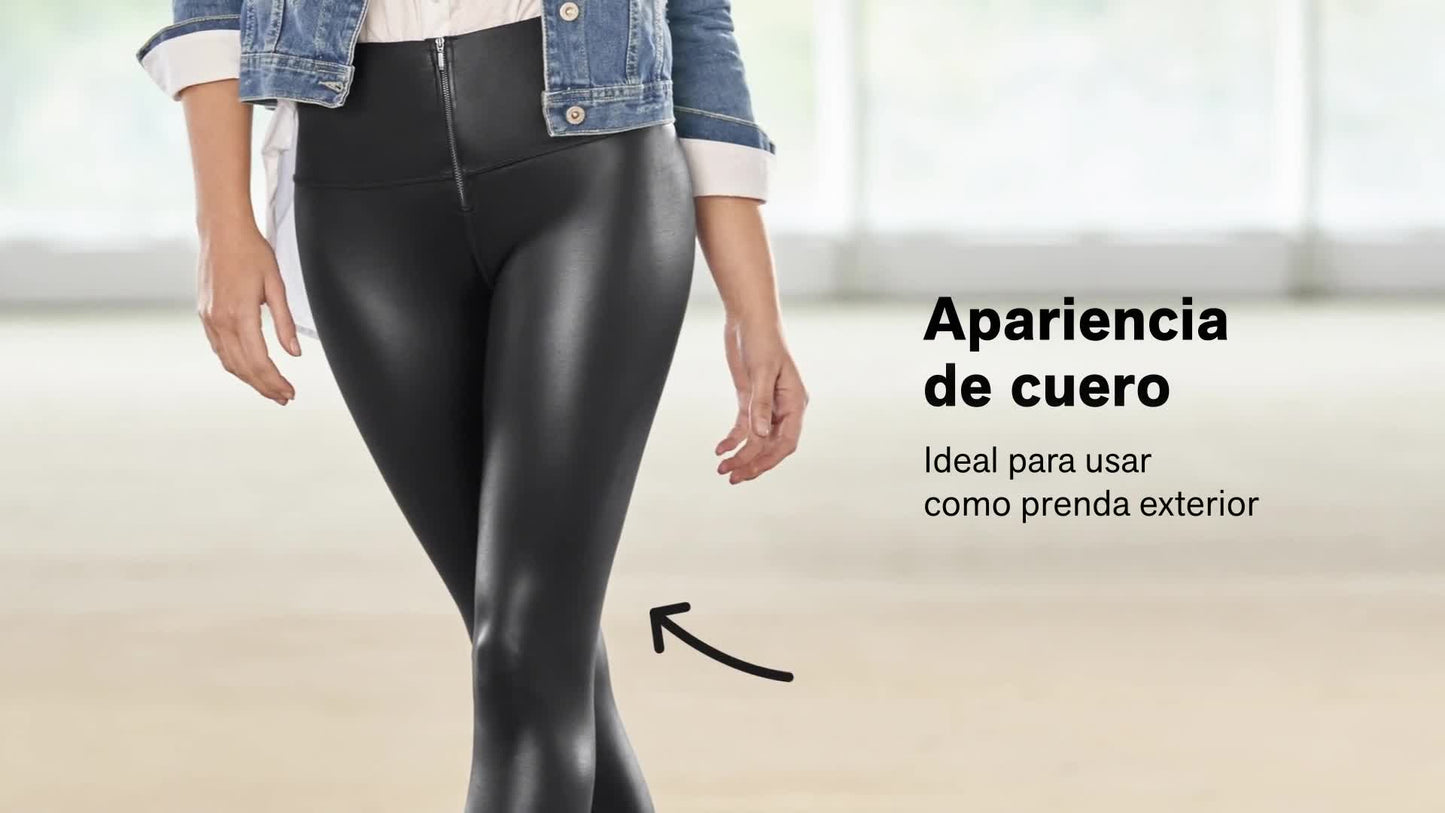 Leggings con control de abdomen y acabado efecto cuero